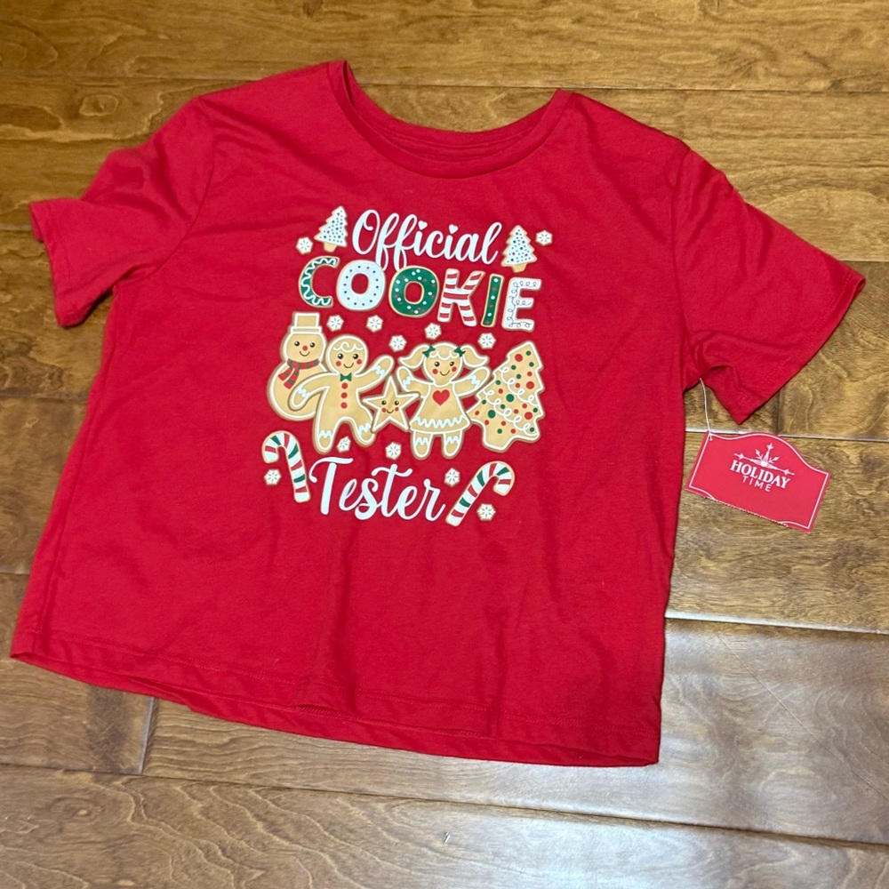 NWT Size Large (10-12) Holiday Time Red Cookie Tester T-Shirt